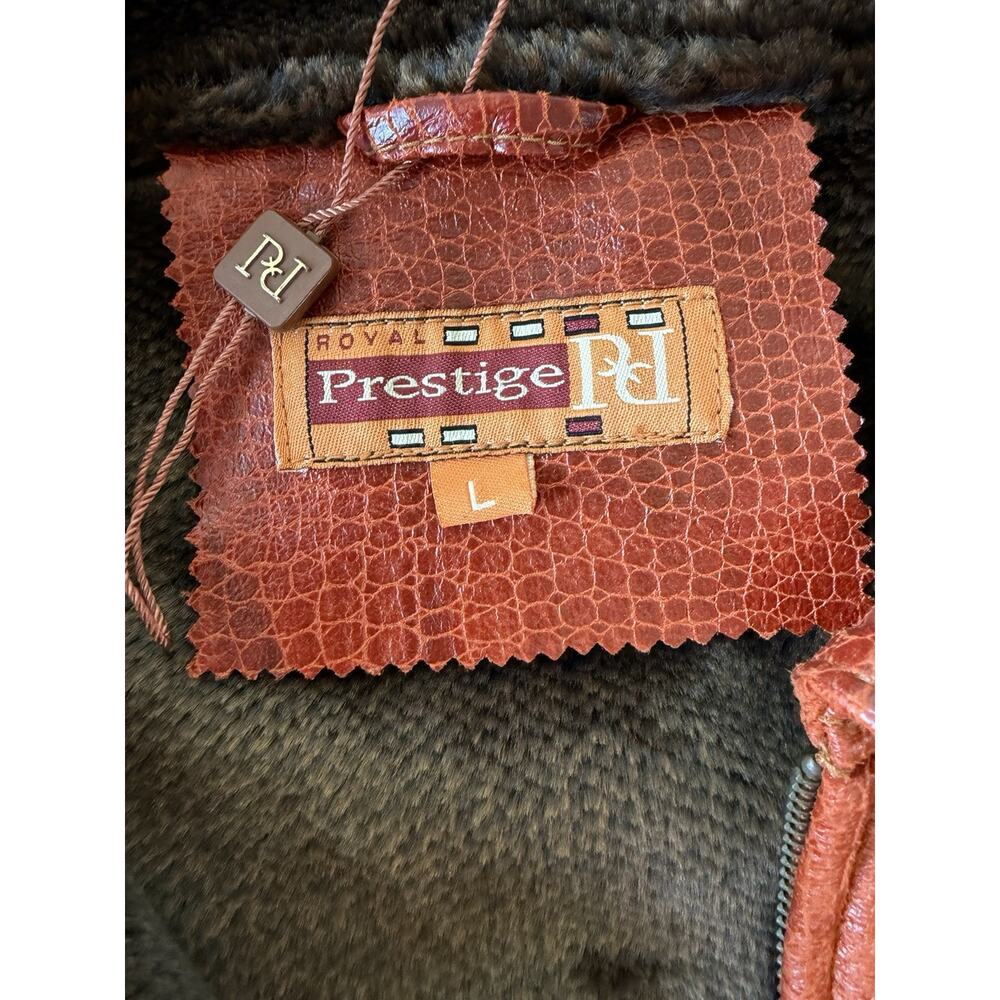 Royal Prestige Crocodile Embossed Faux Leather Shearling Jacket Rust Brown Sz-L - Picture 3 of 11